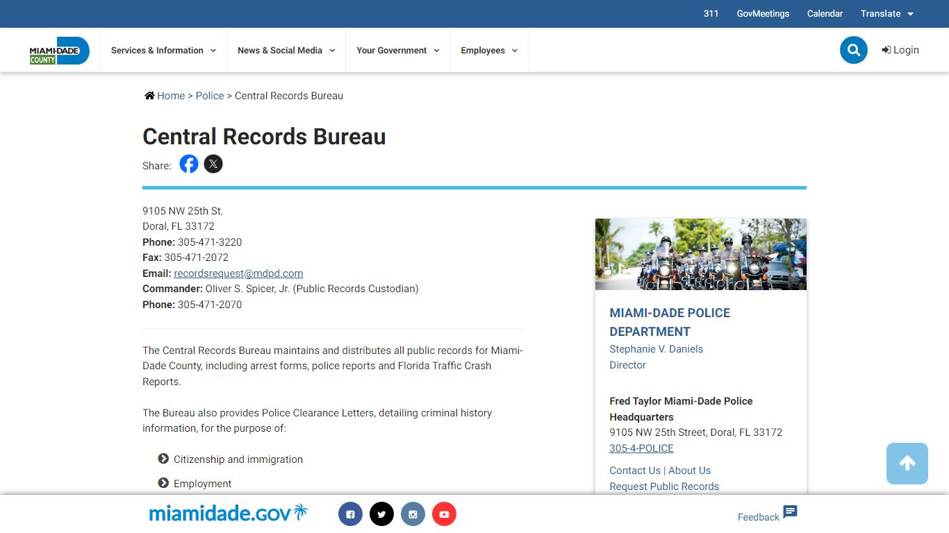 Central Records Bureau - Miami-Dade County